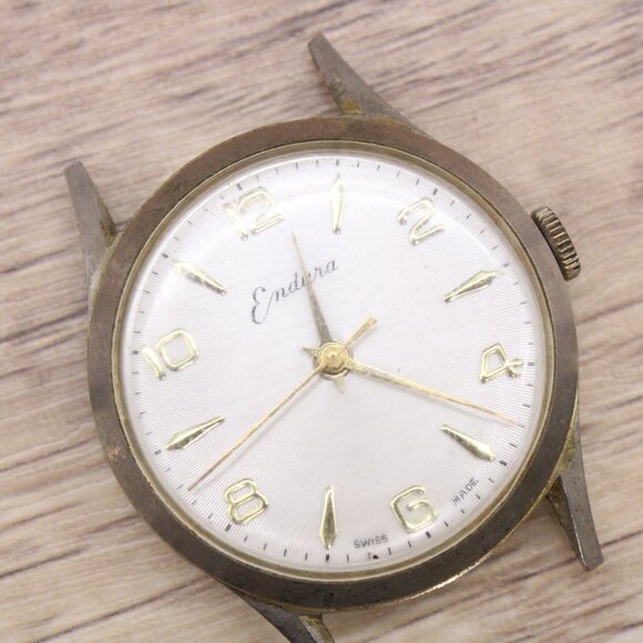 Vintage Endura Swiss Watch Mens Silver Tone Stainless Steel Classic White Dial - Picture 4 of 5